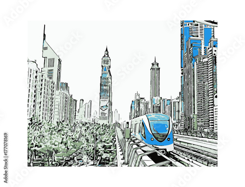 Vector illustration of  Metro in Dubai UAE.