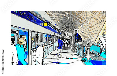 Vector illustration of  Metro station in Dubai UAE.