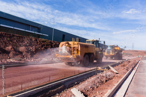 Road Construction Water Spraying Vehicle . photo