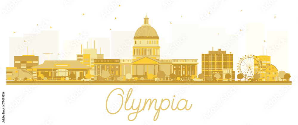 Olympia City skyline golden silhouette.