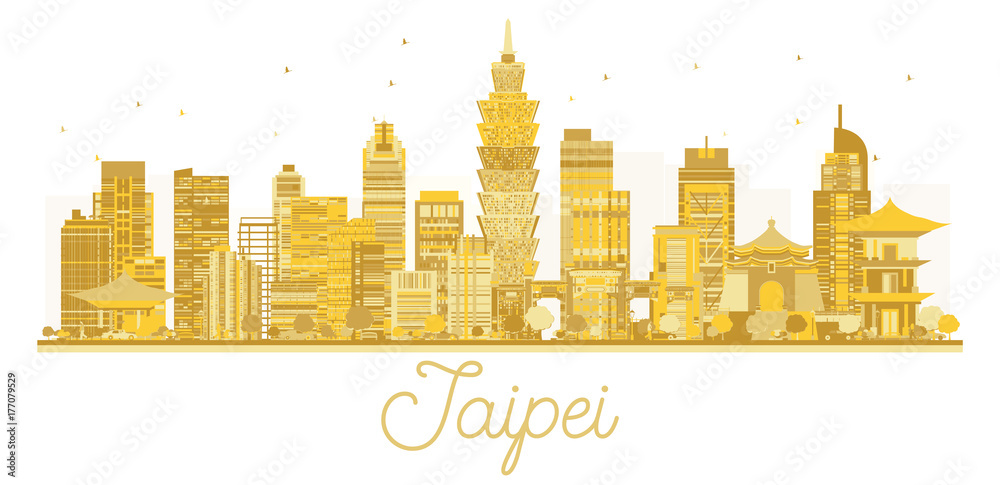 Taipei City skyline golden silhouette.