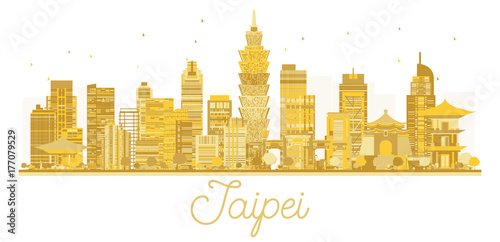 Taipei City skyline golden silhouette.