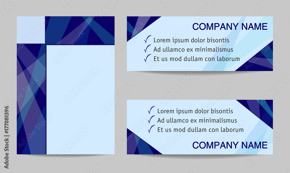 Brochure cover and two banners, blue layout vector set. Modern technology templates for corporate identity. Geometric abstract background, copy space. EPS10 illustration