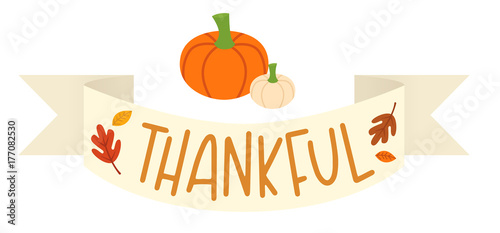 Vector illustration of an autumn-themed banner that says Thankful