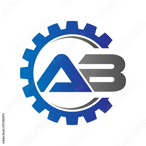ab initial logo vector with gear blue gray