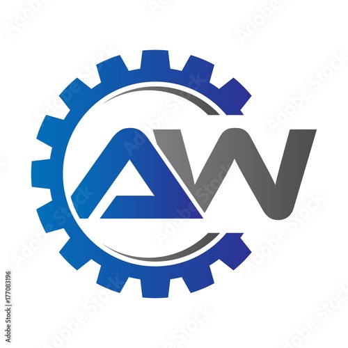 aw initial logo vector with gear blue gray