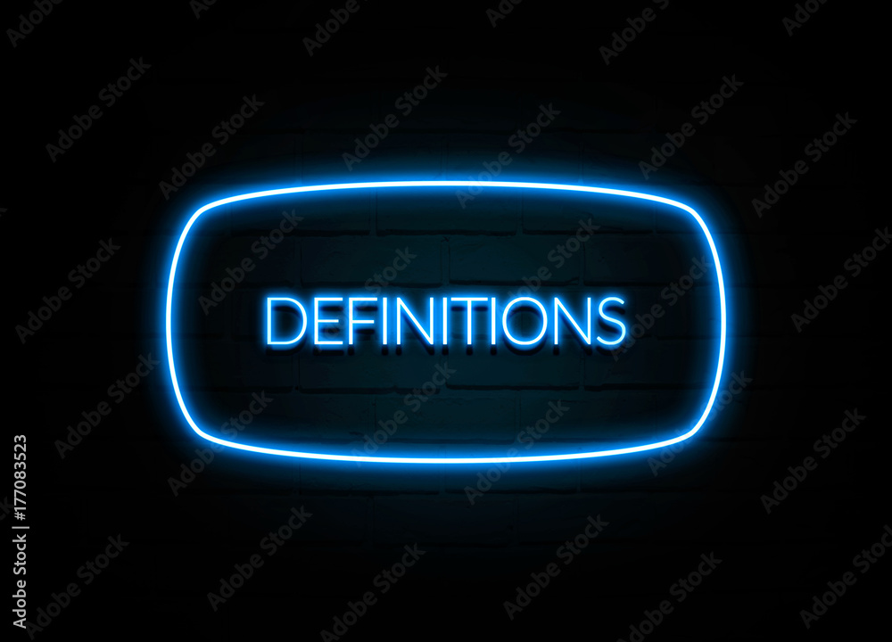 Definitions - colorful Neon Sign on brickwall Definitions - colorful Neon Sign on brickwall