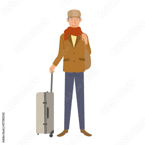 旅行するシニア　男性　イラスト