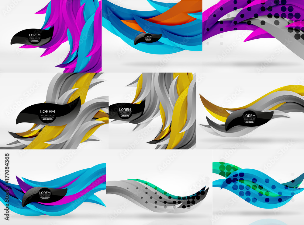 Set of vector 3d wave line abstract backgrounds