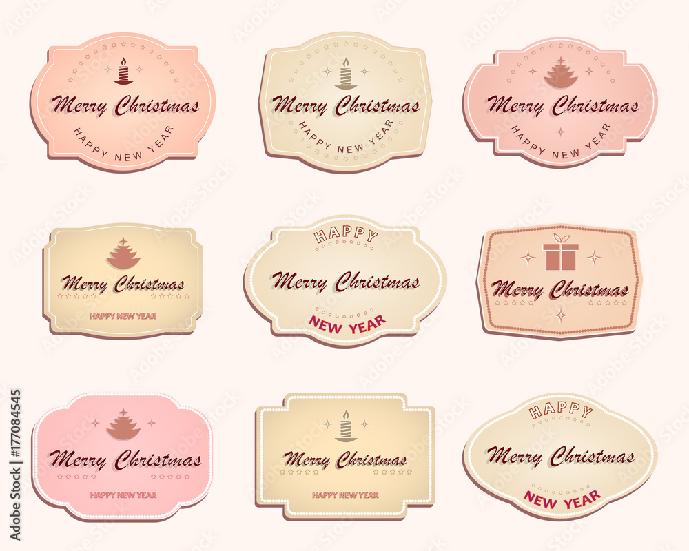 Christmas label of light, delicate shades, set