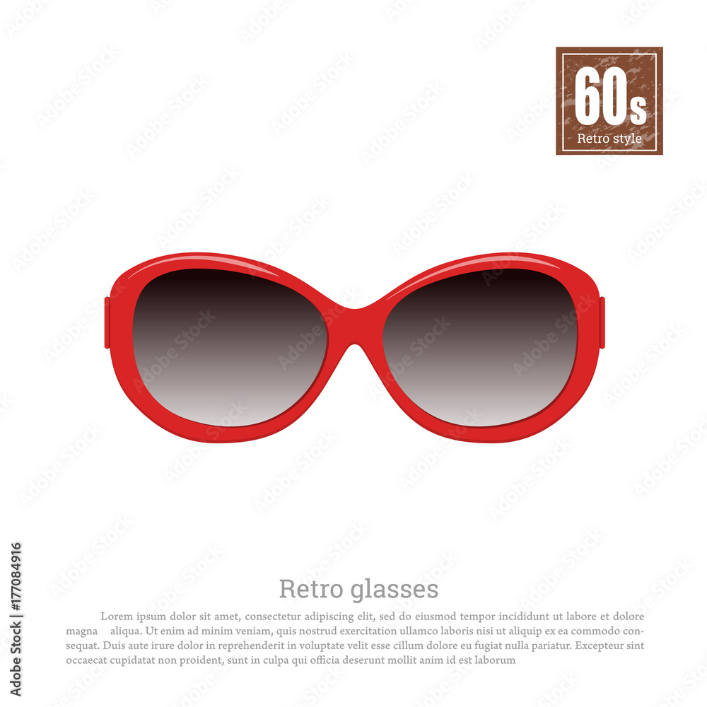Retro glasses in realistic style on white background. Old fashion. 60s style.  Vintage red sunglasses. Vector illustration Stock Vector | Adobe Stock