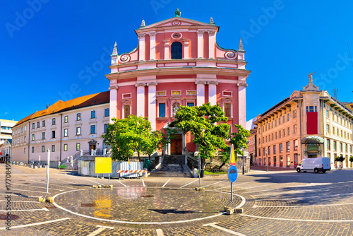 Presern square in Ljubljana panoramic view