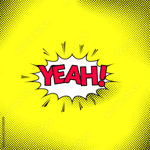 Yellow pop art style grain vintage graphic background with explosion cloud yeah