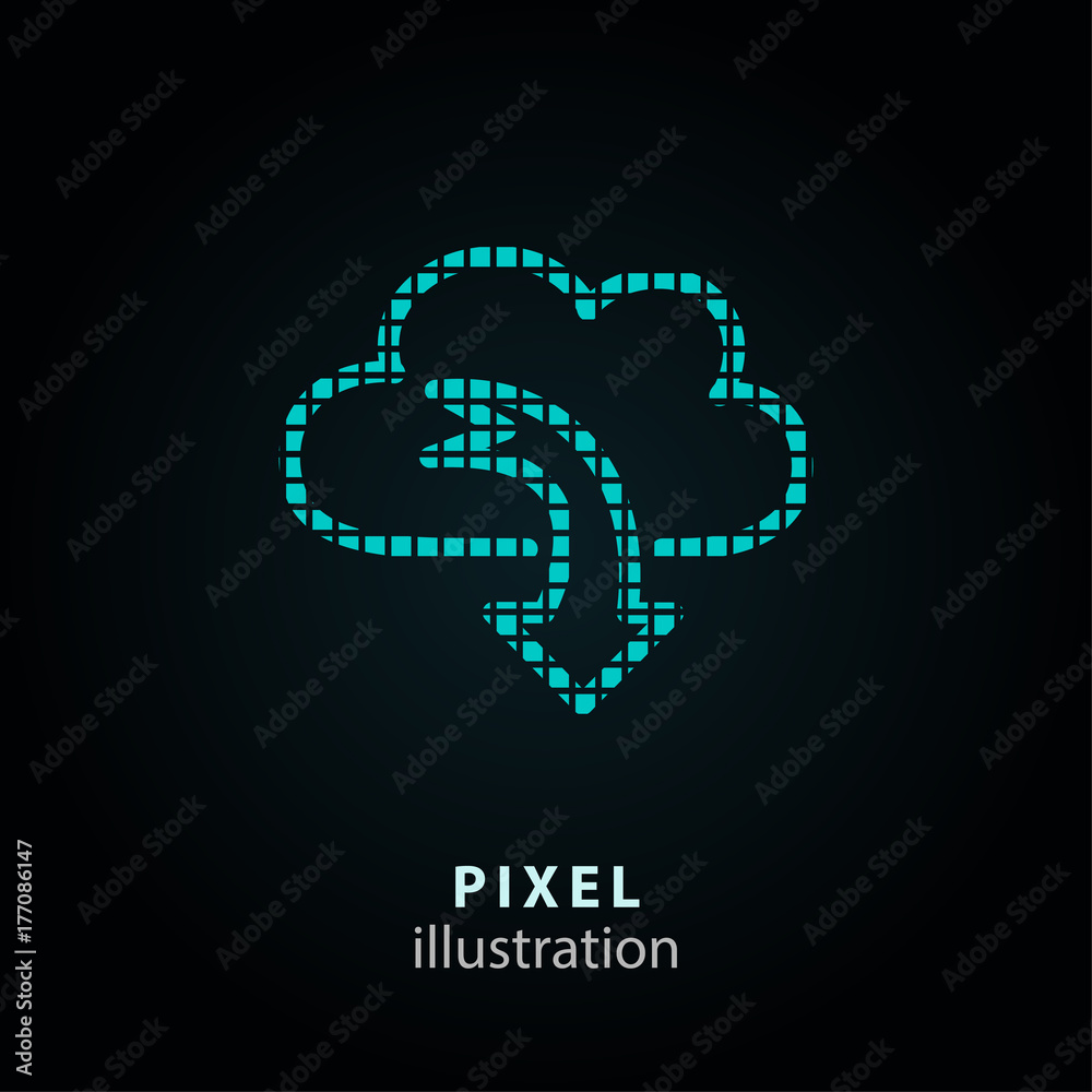 Cloud download - pixel illustration.