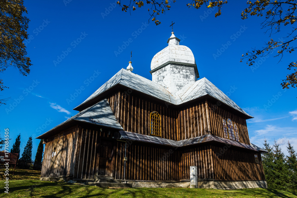 Wooden orthodox church of the Nativity of the Mother of God in Hoszowczyk village, Bieszczady, Poland Wooden orthodox church of the Nativity of the Mother of God in Hoszowczyk village, Bieszczady, Poland