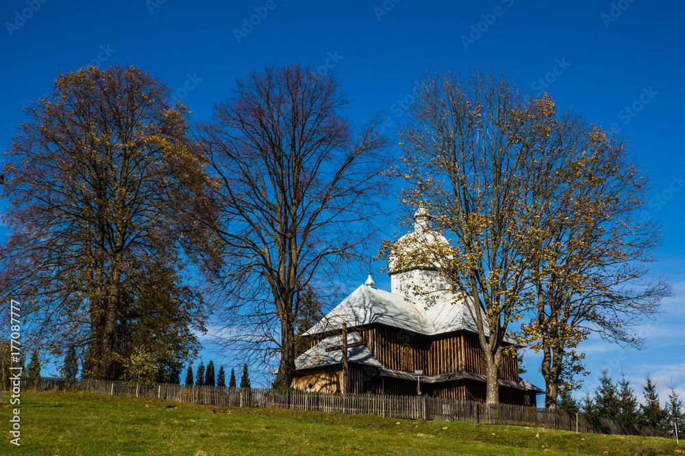 Wooden orthodox church of the Nativity of the Mother of God in Hoszowczyk village, Bieszczady, Poland