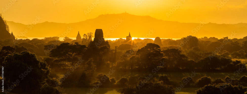 Scenic sunrise above ancient city Bagan in Myanmar