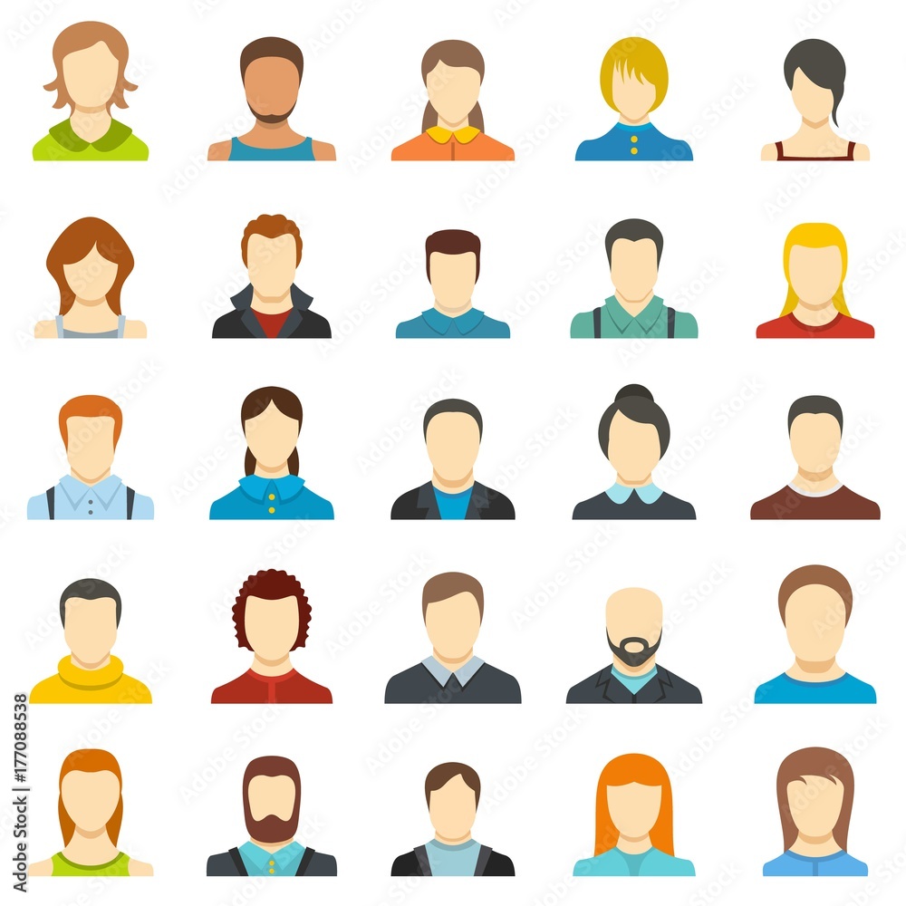 Avatar user icon set isolated, flat style Avatar user icon set isolated, flat style