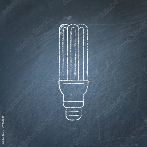 Energy saving fluorescent light bulb icon chalkboard sketch