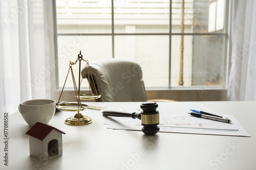 Gavel in courtroom working office of lawer legislation. photo