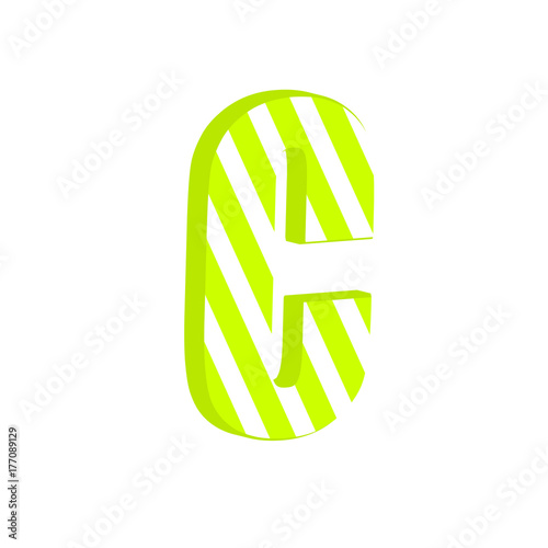 Cute 3d letter C with white stripped. Element for design.Vector illustration