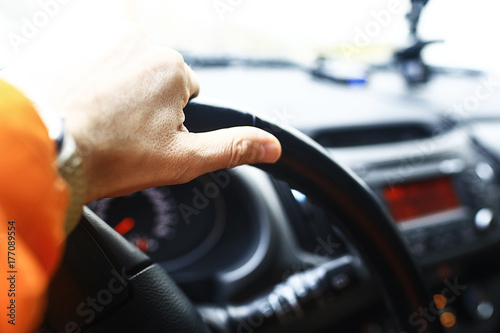 Stylish black car interior close-up details