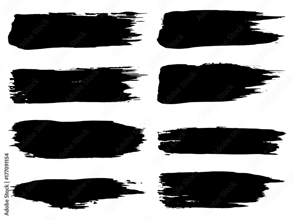 Vector collection of artistic grungy black paint hand made creative brush stroke set isolated on white background. A group of abstract grunge sketches for design education or graphic art decoration