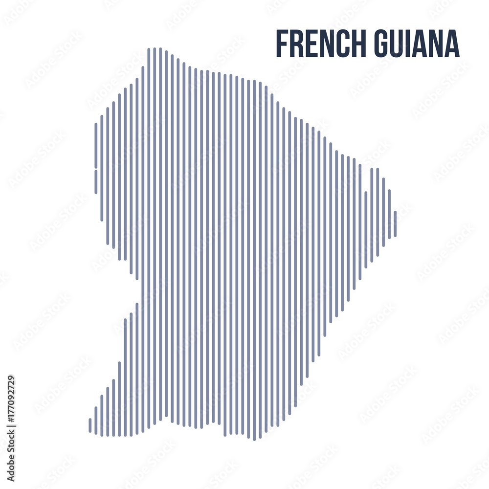 Naklejka Vector abstract hatched map of French Guiana with vertical lines isolated on a white background.