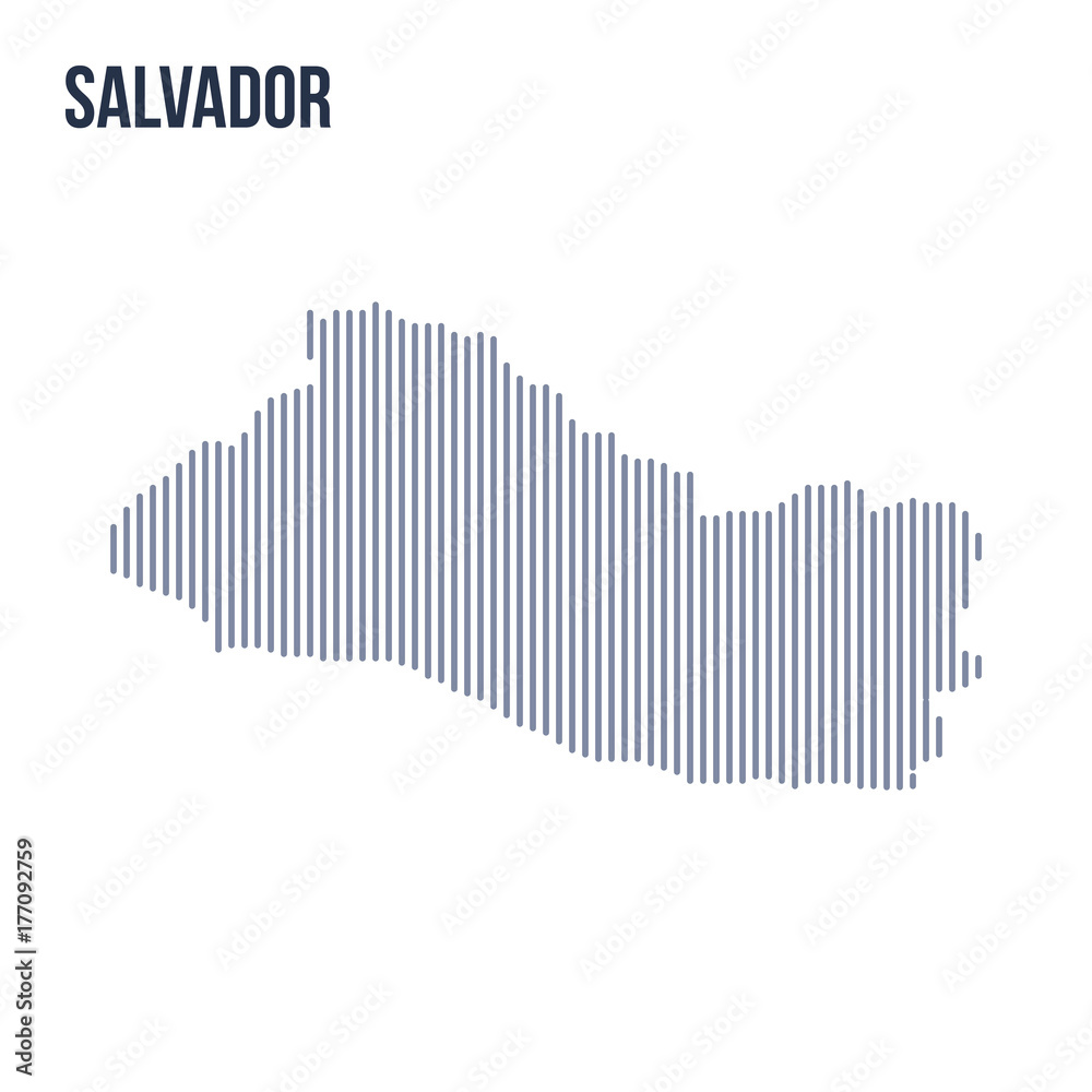 Vector abstract hatched map of Salvador with vertical lines isolated on a white background.
