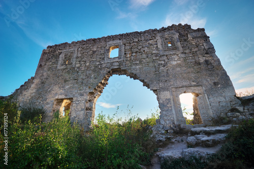 Crimea, ruins citadel on top of mountain Mangup Kale