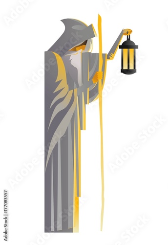 Wallpaper Mural old hermit with lantern