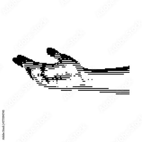 black 8-bit  human hand vector illustration with horizontal lines isolated on white background