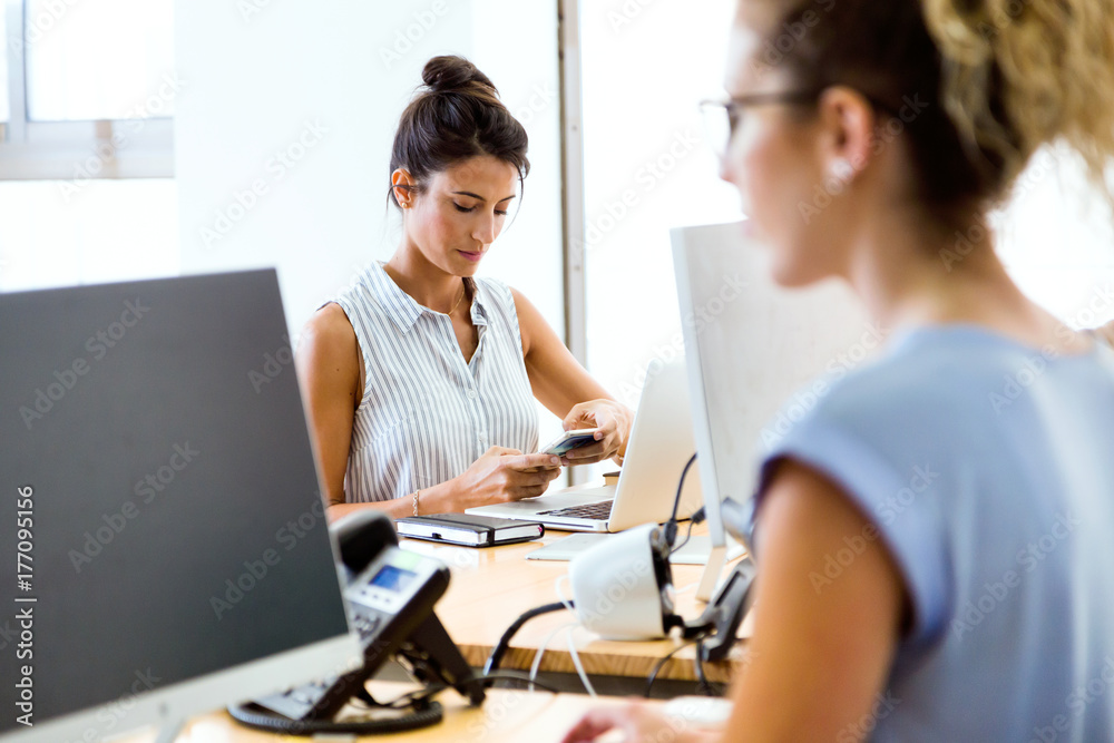 Two business woman working in her office. Two business woman working in her office.