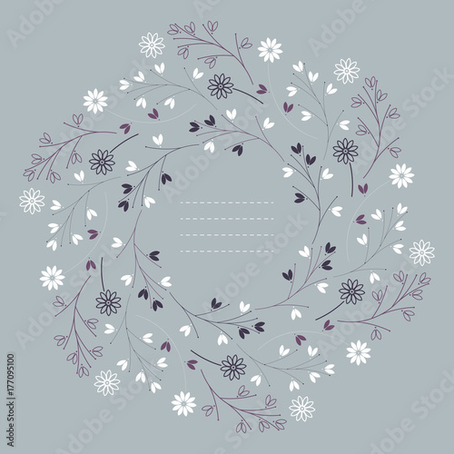 Cute round frame with elegant flowers