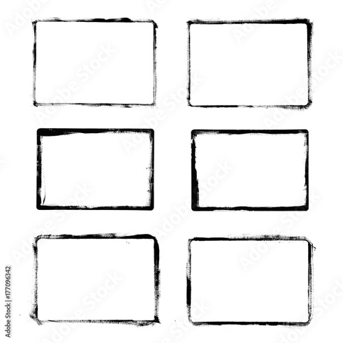 Frames Drawn Ink Brush / Set of black grunge frames isolated on white background photo