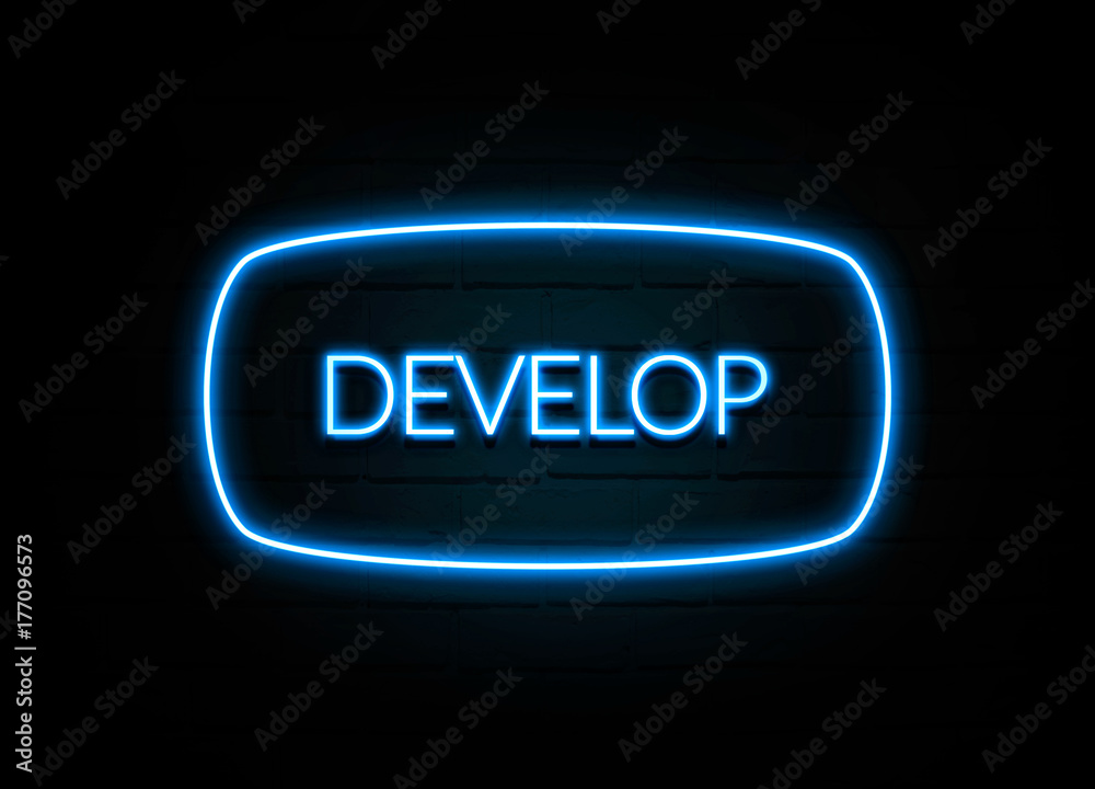 Develop  - colorful Neon Sign on brickwall
