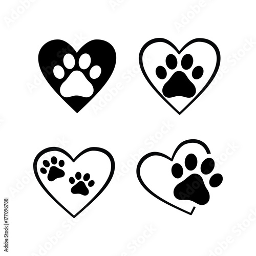 dog cat paw prints in heart shape, sticker