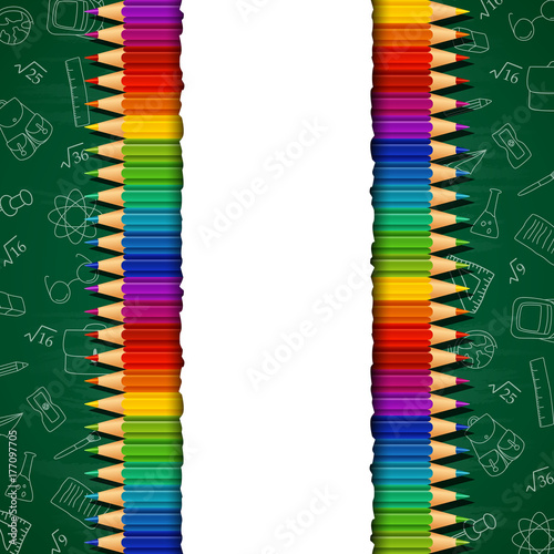 Back to school background with colored pencils and blank paper