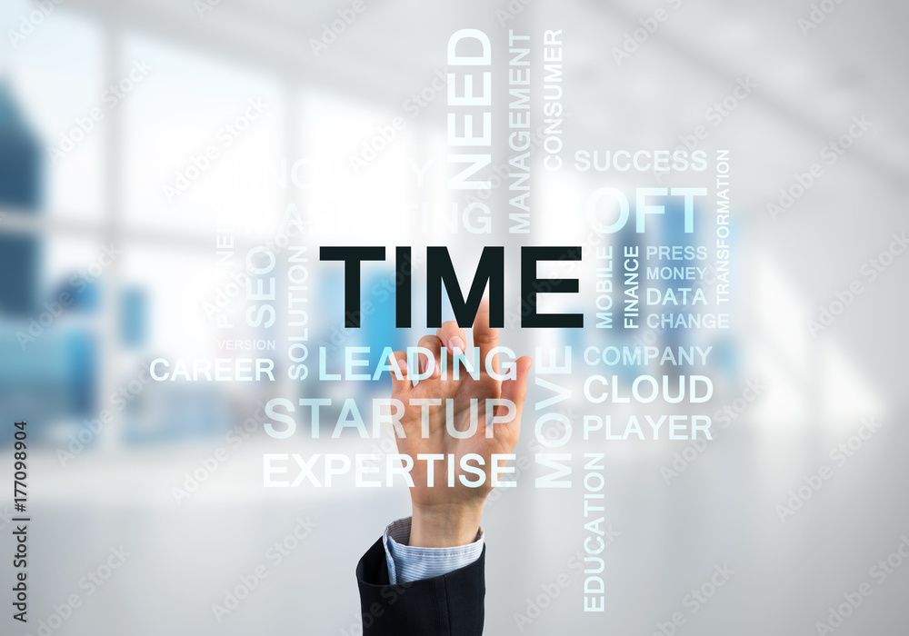 Concept of modern business with palm choocing on of keywords for success Concept of modern business with palm choocing on of keywords for success