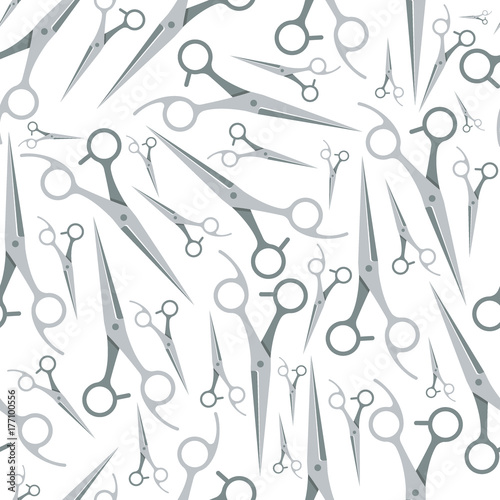 Seamless pattern with scissors on white background. Hair beauty salon equipment, barbershop - vector illustration