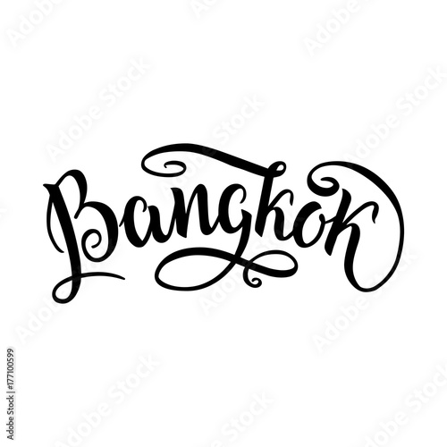 City logo isolated on white. Black label or logotype. Vintage badge calligraphy in grunge style. Great for t-shirts or poster. Bangkok, Thailand