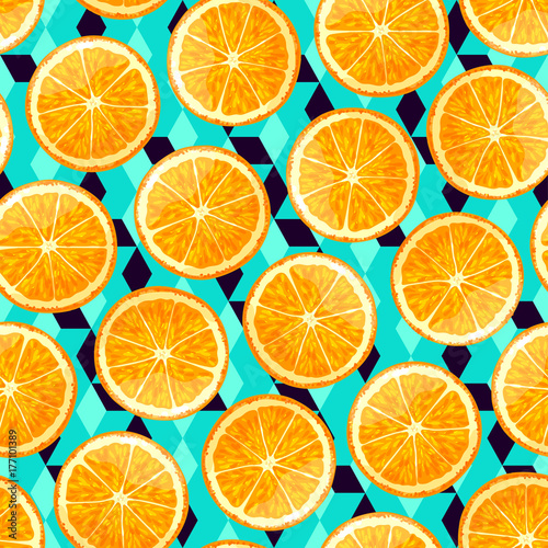 Sliced orange seamless pattern.