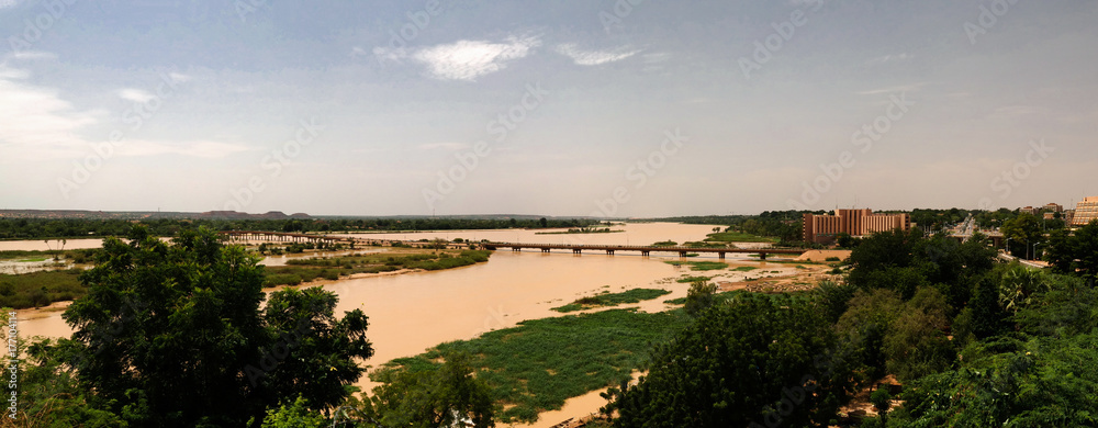 Aerial view to Niger river and Niamey city , Niger - obrazy, fototapety, plakaty 
