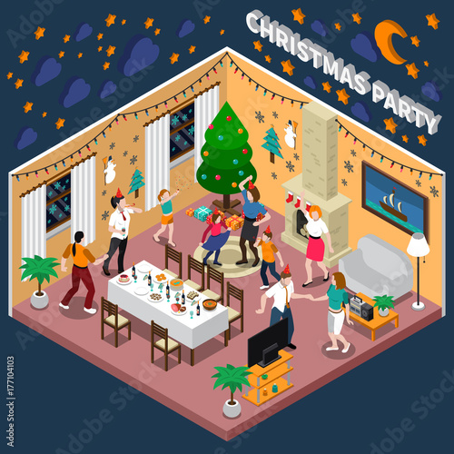 Christmas Party Isometric Composition