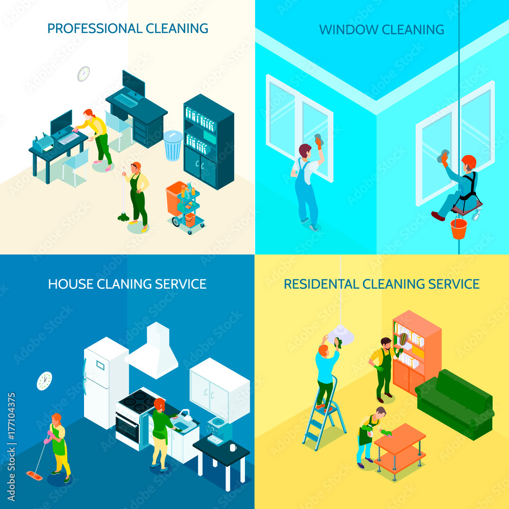 Cleaning Service Isometric Design Concept Cleaning Service Isometric Design Concept