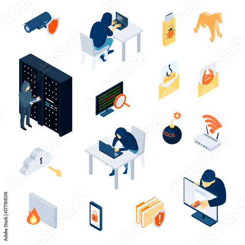 Hacker Isometric Icons Set