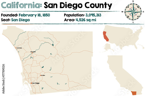 Large and detailed map of California - San Diego county
