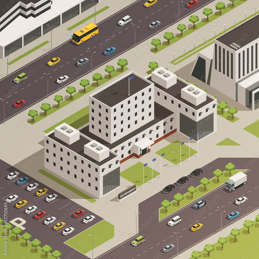 City Government Buildings Isometric Composition 