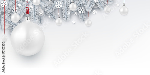 Background with white 3d Christmas ball.