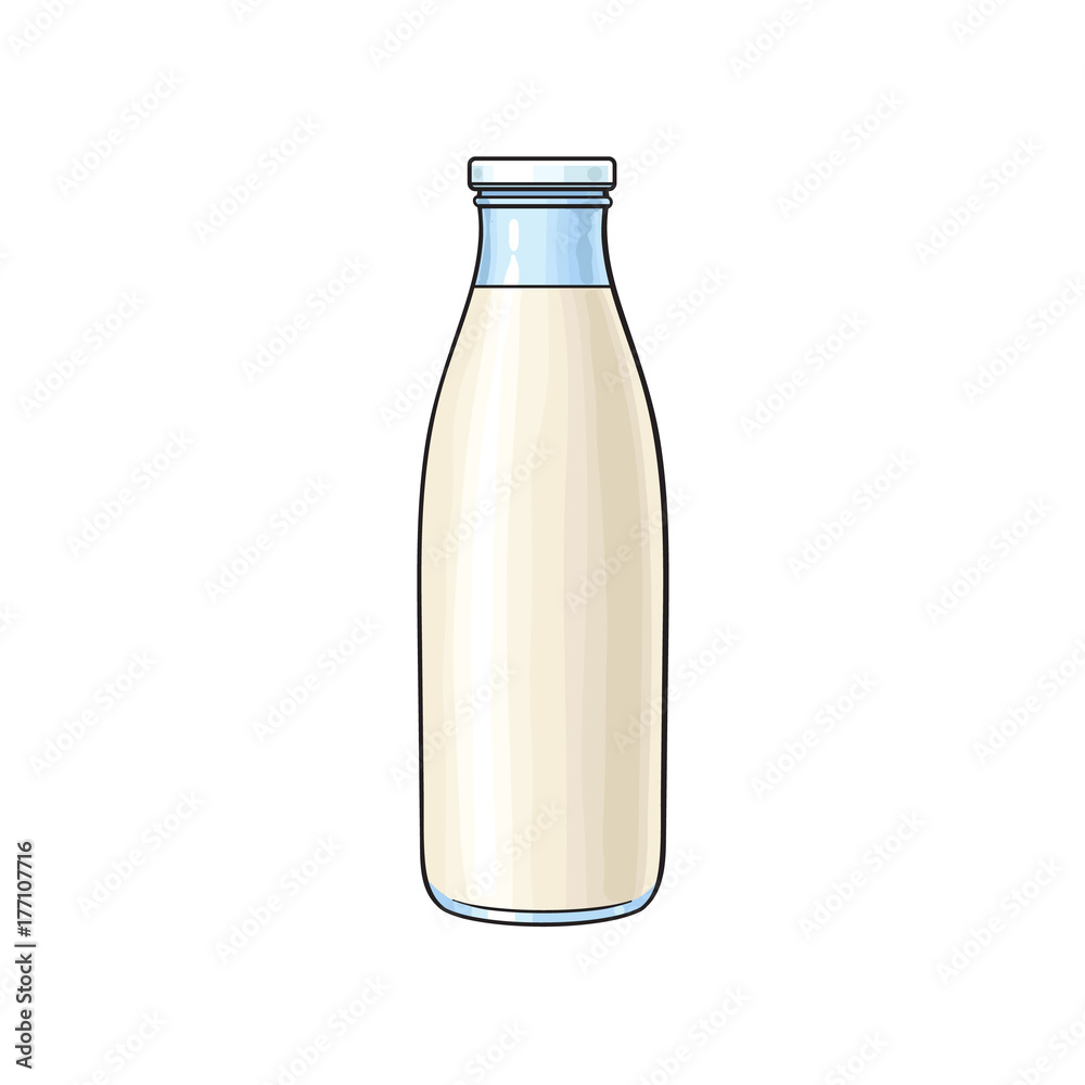 Vector cartoon glass bottle of milk. Isolated illustration on a white background. Soft drink, refreshing beverage image. Vector cartoon glass bottle of milk. Isolated illustration on a white background. Soft drink, refreshing beverage image.